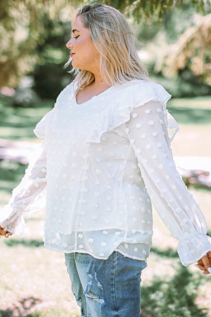 Blouse à Volants à Pois Suisses Grande Taille