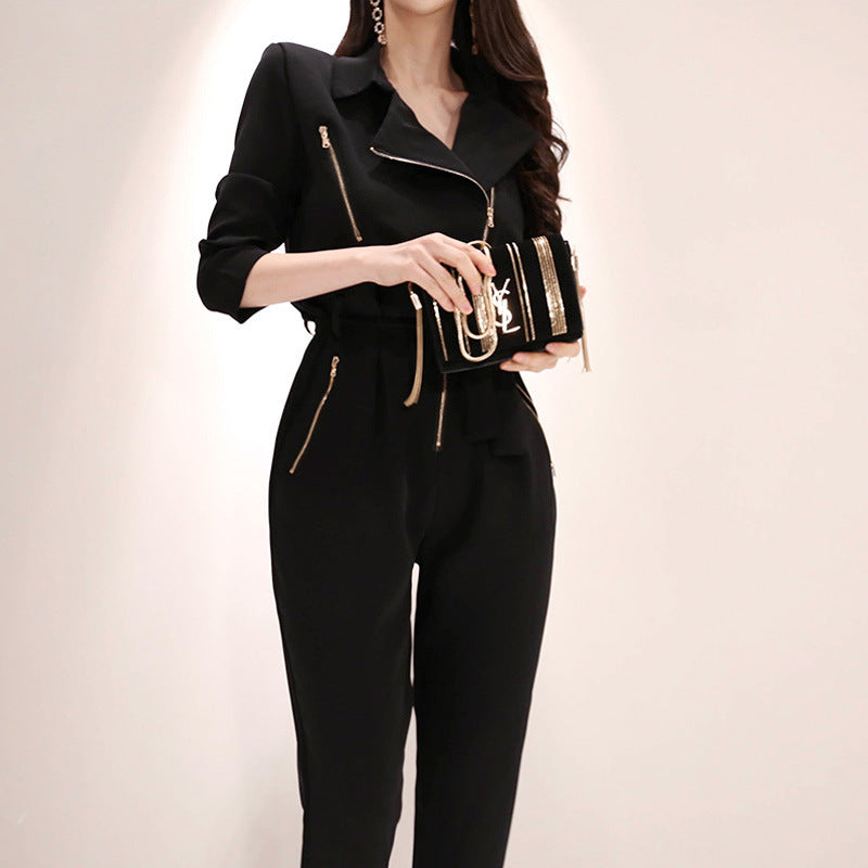 Temperament Suit Collar High Waist Loose Casual Retro Jumpsuit