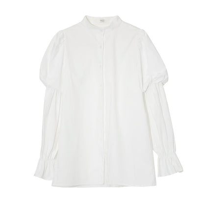 Women's Design Sense All-match Loose Puff Sleeve White Shirt