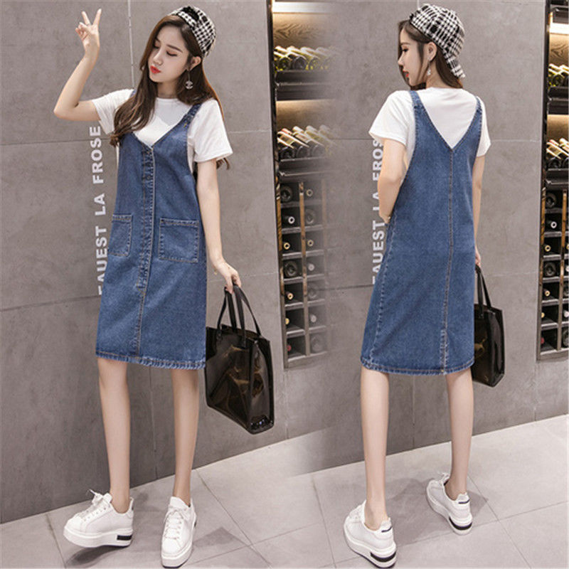 Denim Suspender Skirt Women's Student Mid-length Suspender Base Skirt Jeans