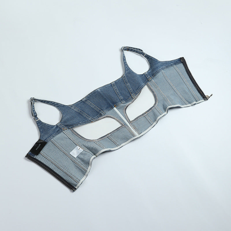 Mesh Panel Denim Tank Top Female