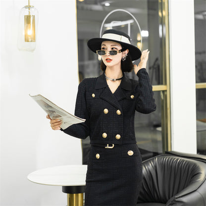 Classic Style Advanced Sense Gold Buckle B Letter Two-piece Set Skirt Suit