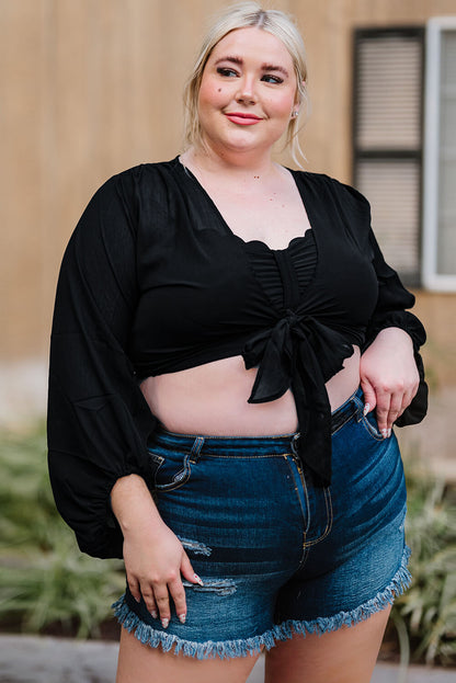 Plus Size Tie Front Crop Top