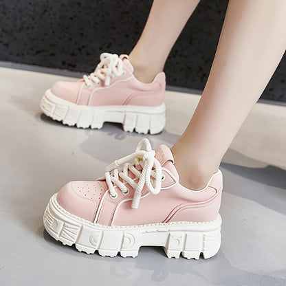 Spring Muffin Bottom Fashion All-match Height Increasing Casual Leather Shoes