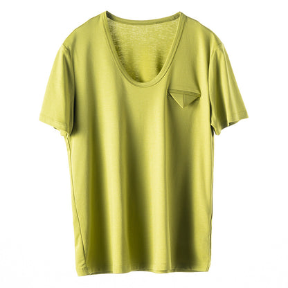 Camiseta de algodón de seda para mujer, diseño triangular holgado y moderno