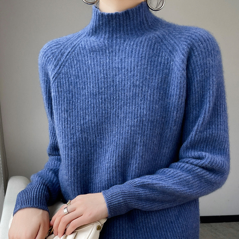 Pure Wool Half Turtleneck Pullover Solid Color Simple Bottoming Sweater