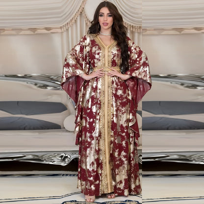 Muslim Chiffon Bronzing Robe Containing Belt Dress