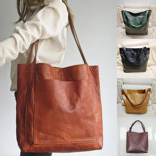 Retro Large Capacity Shoulder Bag With Big Pocket Oil Wax Leather Totes Fashion Daily Shopping Handbags