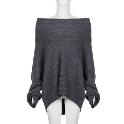 Off-neck Loose Woolen Top Hot Girl Retro Easy Matching Sweater