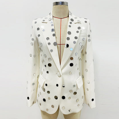 Round Mirror Beaded One Button Suit Jacket Coat