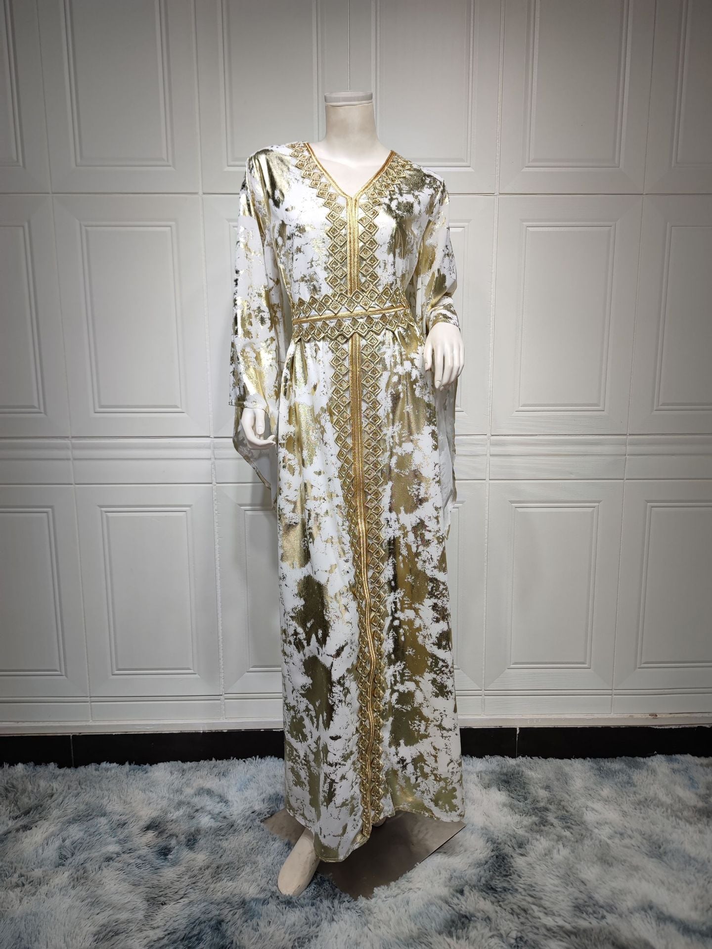 Muslim Chiffon Bronzing Robe Containing Belt Dress