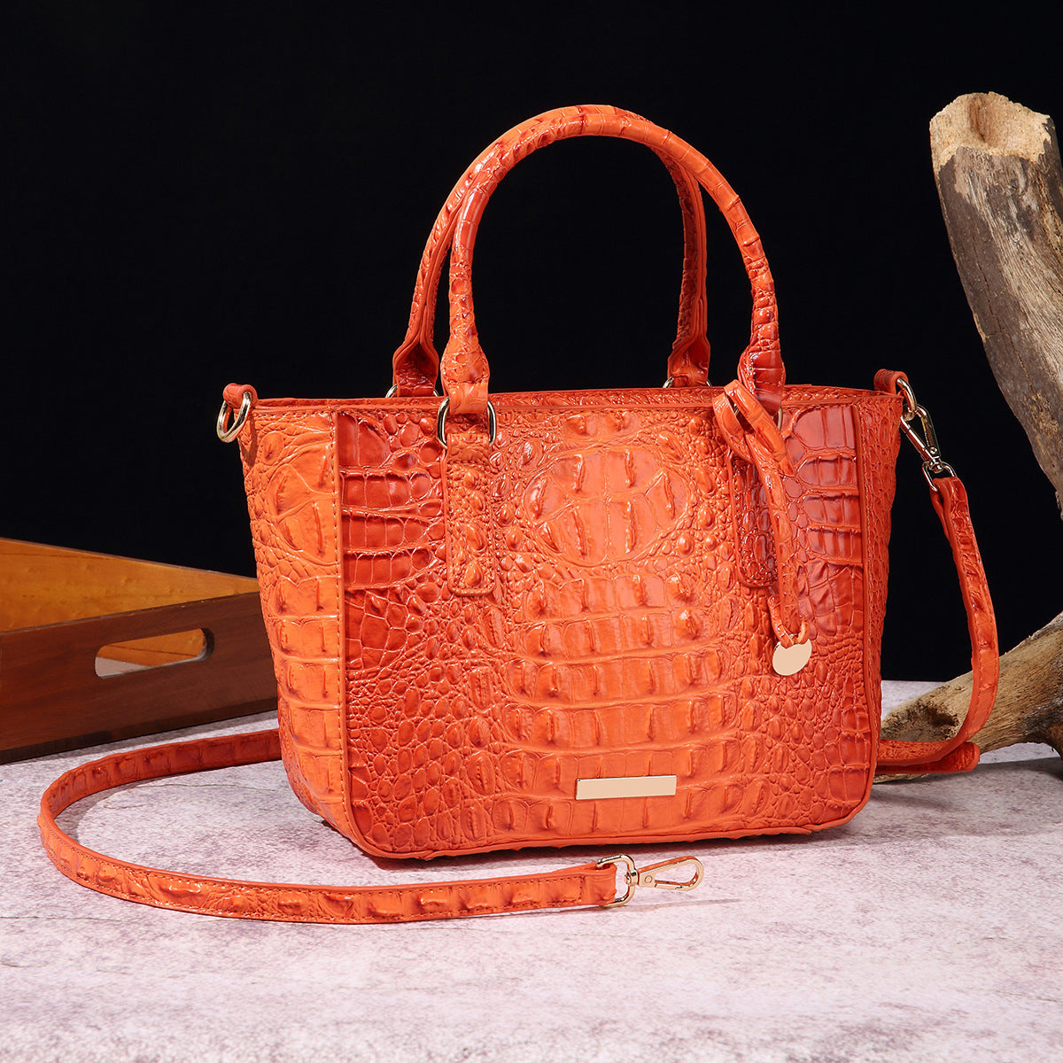 Women's Fashion Retro Brahmin Crocodile Pattern Portable Underarm Messenger Bag