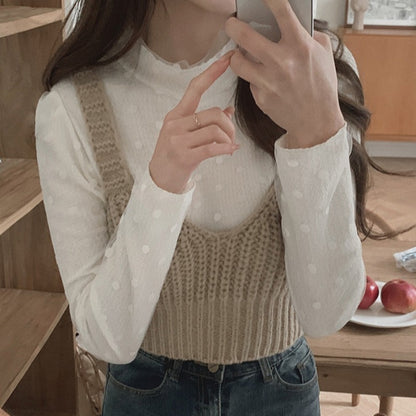 Spring Sweet Beauty Bottoming Shirt Knitted Two-piece Vest Set