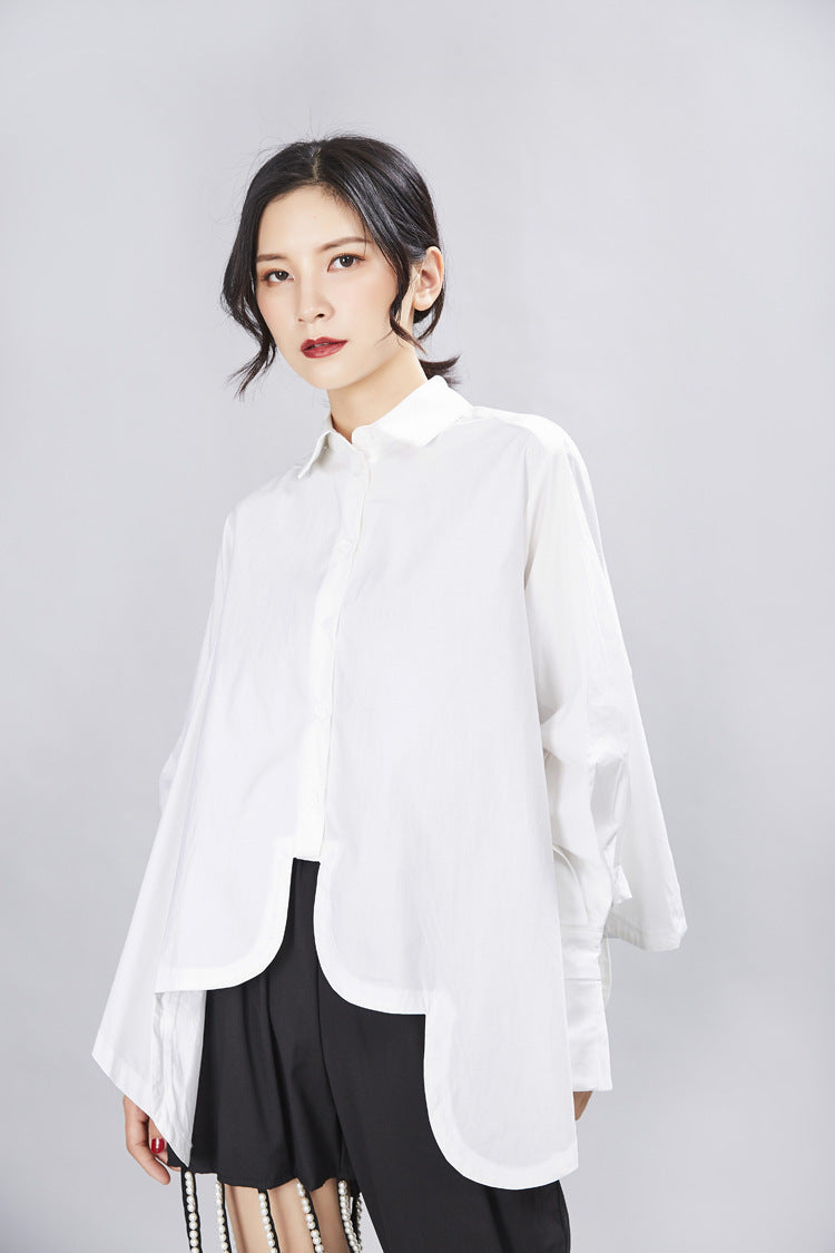 Spring Women's  Design Sense Irregular Loose Long Sleeve Shirts