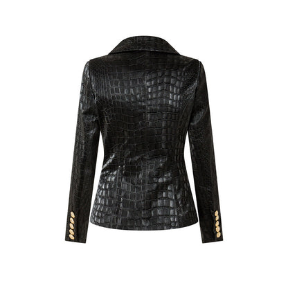 Suit Crocodile Leather Coat European And American Style Slim-fit Top Metal Buckle Waist-tight Jacket