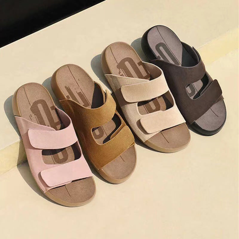 Women's Summer Genuine Leather Outdoor Flat Slippers