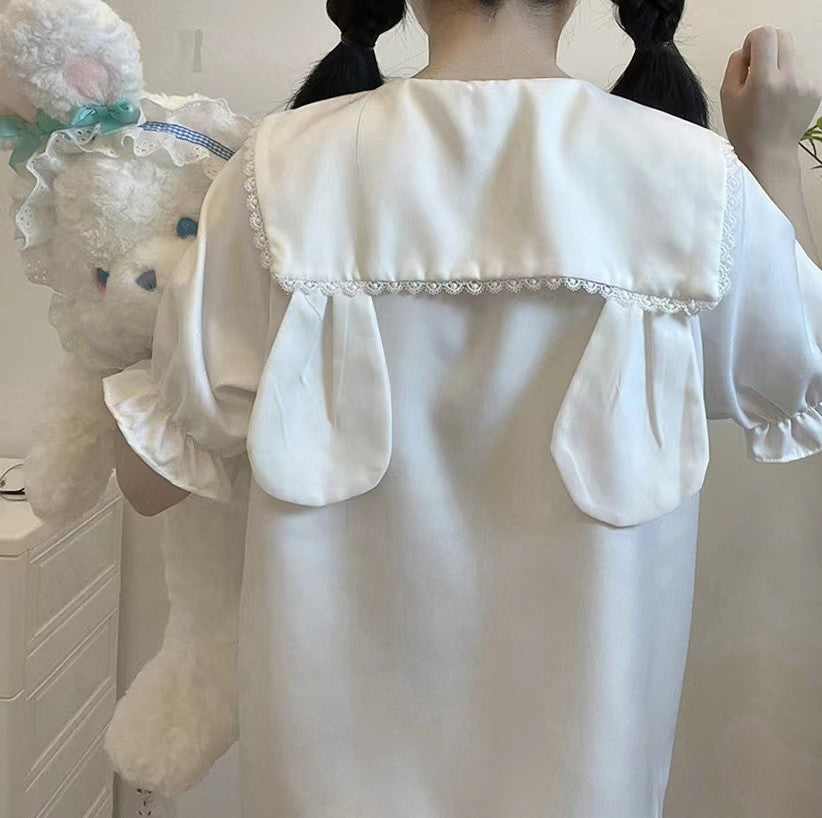 Chemise japonaise mignonne et ample avec oreilles de lapin, haut à manches courtes