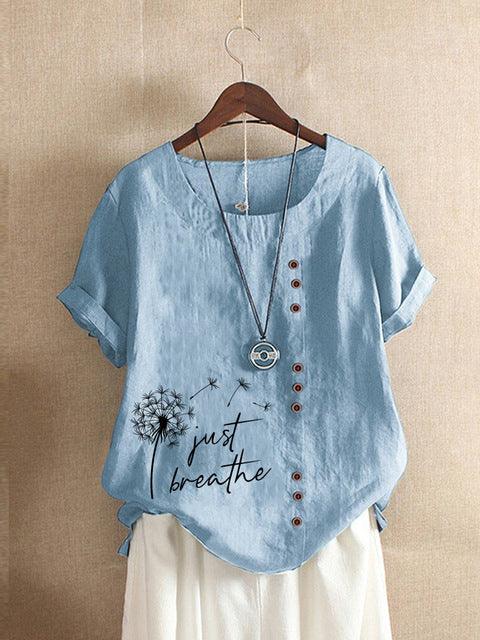 New Summer Fashion Casual Print Vintage Round Neck Short