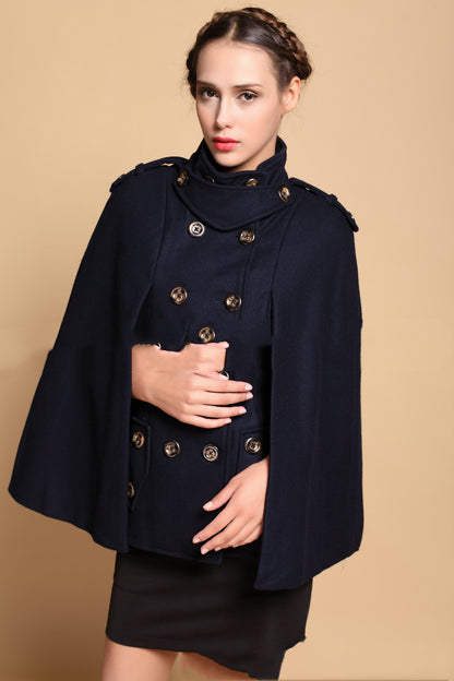 Fan Army Uniform Cape-style Cloak Double-breasted Woolen Coat Women