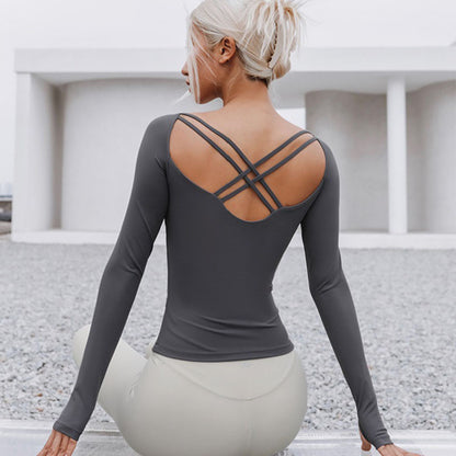 High End Fashion Long Sleeve Nylon Yoga Wear Sports Fitness Top