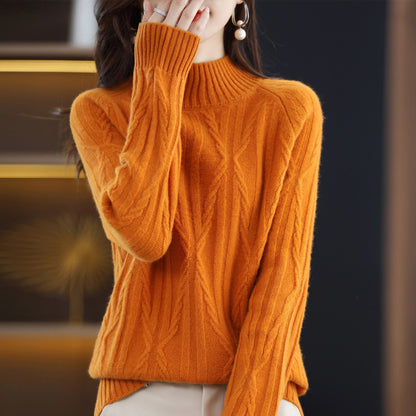 Pure Wool Autumn And Winter Women's Short Half Turtleneck Solid Color Sweater