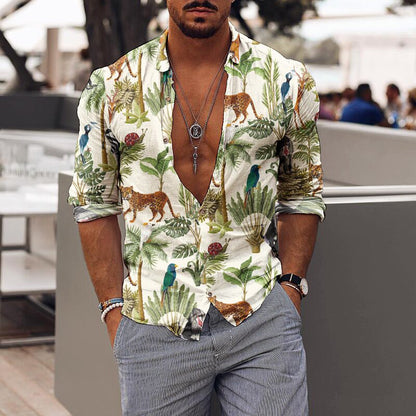 camisa de hombre con estampado floral romántico de vacaciones