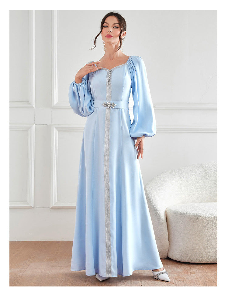 High Waist Rhinestone Dress Robe