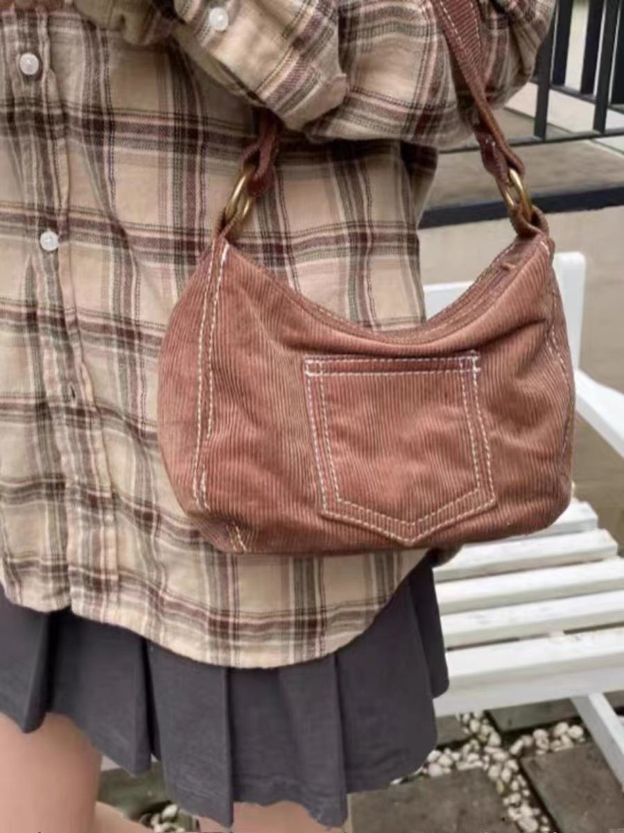 Bolso de hombro de pana simple de moda para mujer