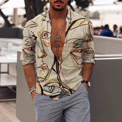 camisa de hombre con estampado floral romántico de vacaciones