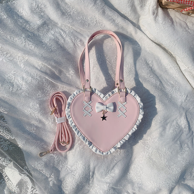 Cross Heart Knot Cute Heart Shape Lace Crossbody Portable Shoulder Bag