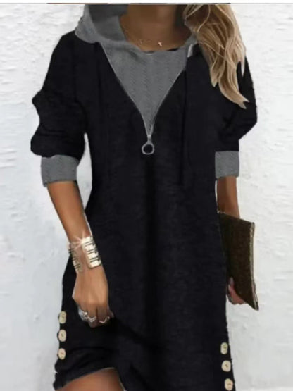 Long Sleeve Round Neck Patchwork Top Mid-length Cashmere Pullover Sweater