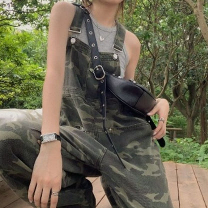 American Camouflage Shoulder Strap Jeans Women