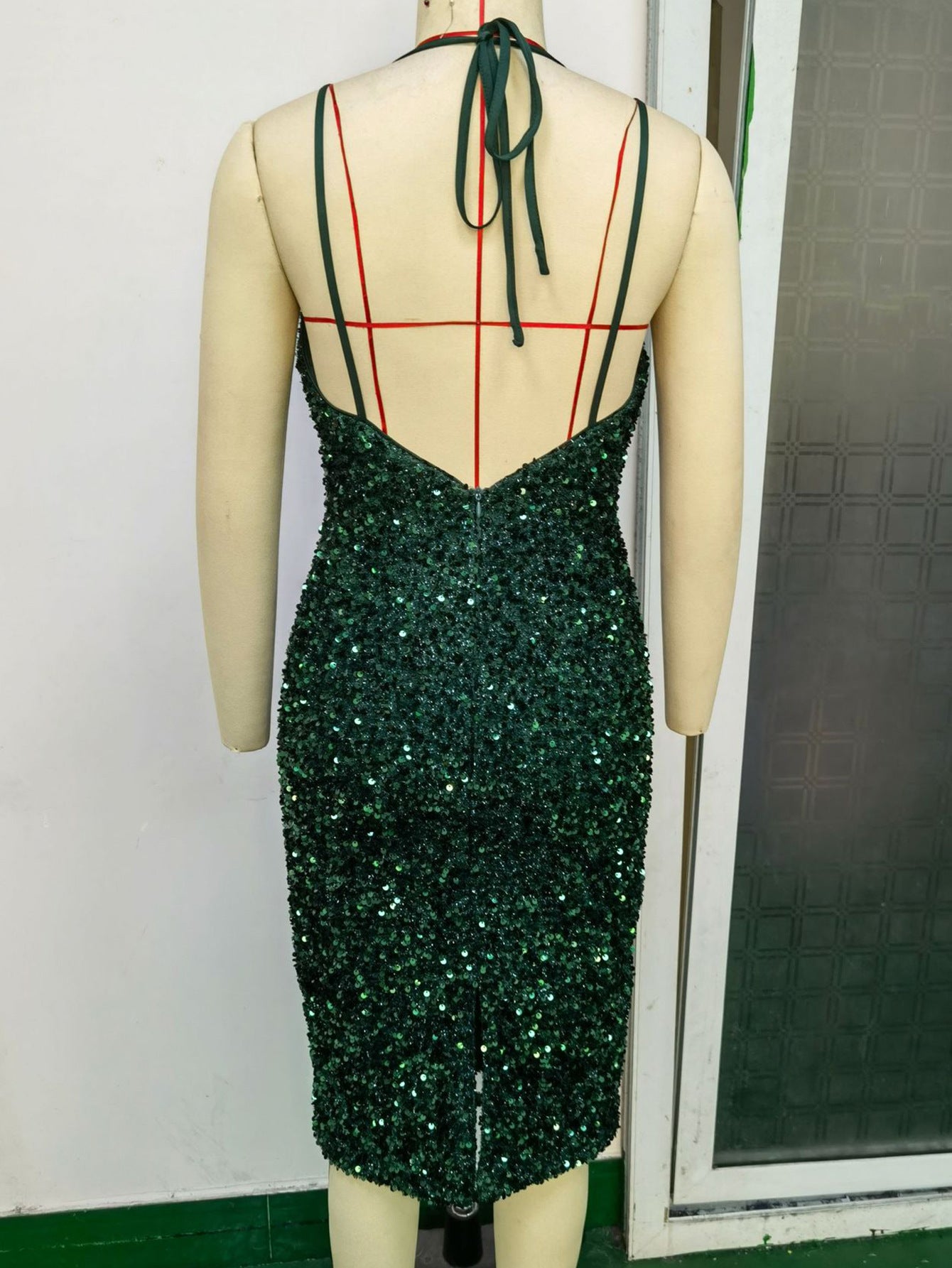 Backless Sequined Suspender Dress Women