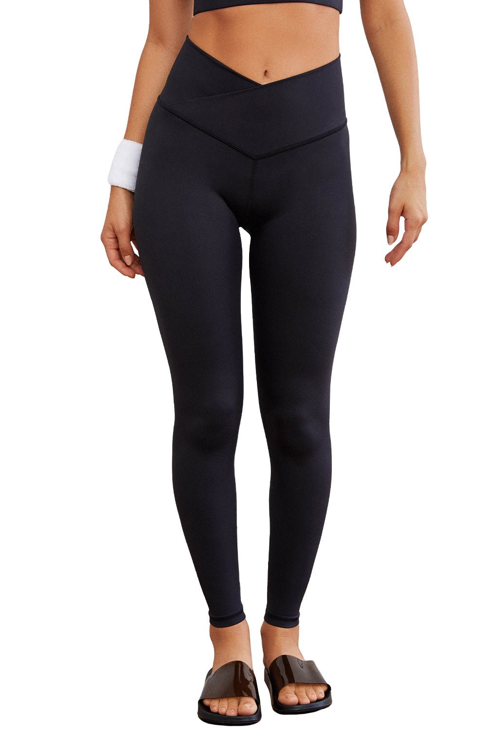 Legging actif sans couture noir à taille arquée