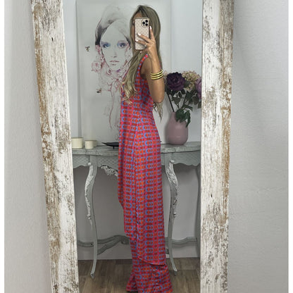 Printed Round Neck Sleeveless Trousers Suit