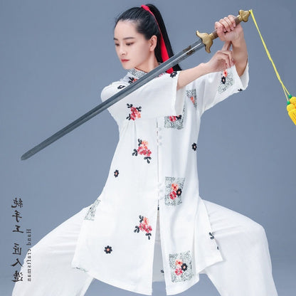 Traje Tai Ji para mujer, traje Tang Retro para práctica de artes marciales chinas, Top