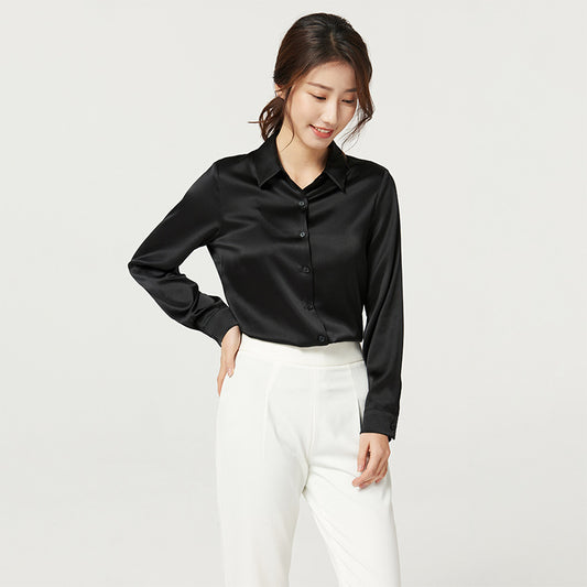 Women's Long Sleeve Satin Heavy Silk Shirt