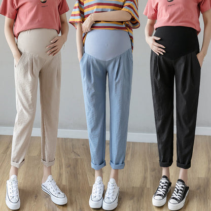 Spring And Autumn Maternity Trousers Wear Linen Casual Cropped Trousers