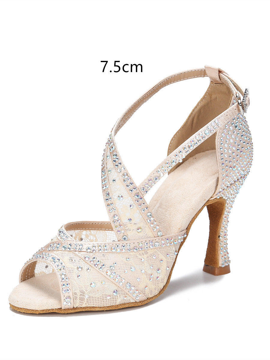 Zapatos de baile latino con diamantes incrustados para mujeres adultas