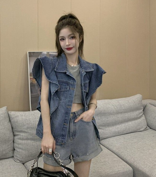 Fashion Denim Vest Jacket For Women's Retro