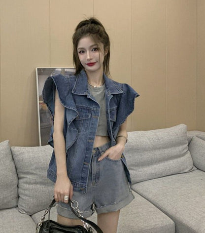 Fashion Denim Vest Jacket For Women's Retro