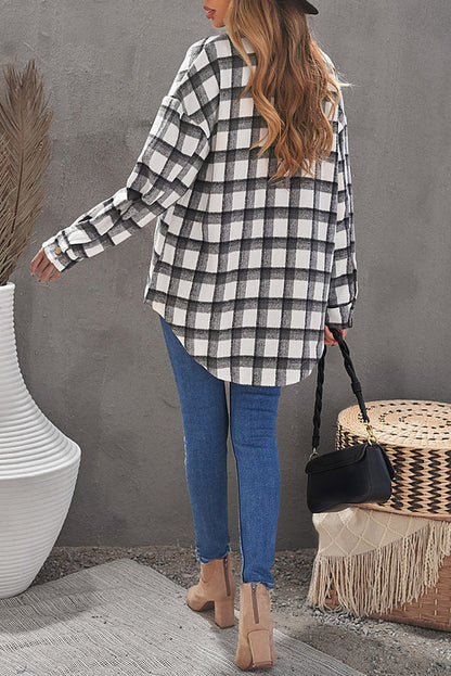 Women's Plaid Casual Long Sleeve Woolen Jacket Shirt