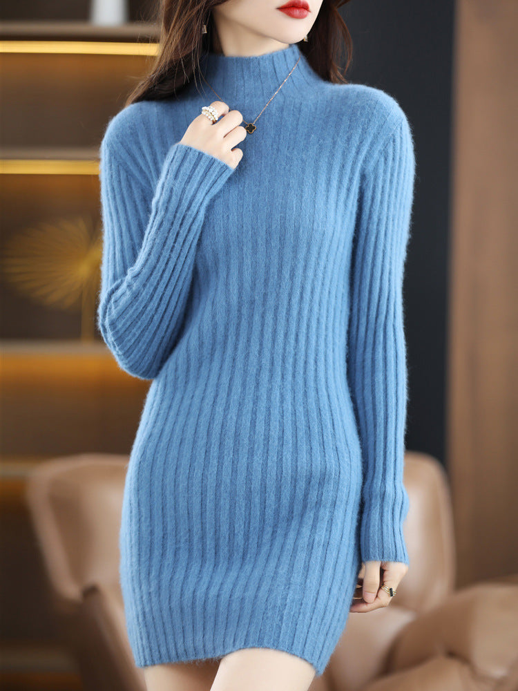 Autumn And Winter Artificial Mink Cashmere Sweater Women's Half Turtleneck Slim Fit Slimming