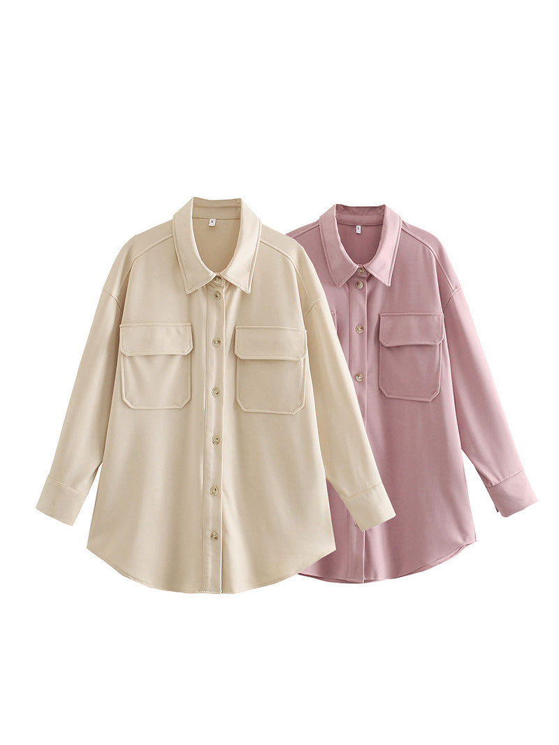 Loose Shirt Jacket Two-color Pocket Decorative Shirt