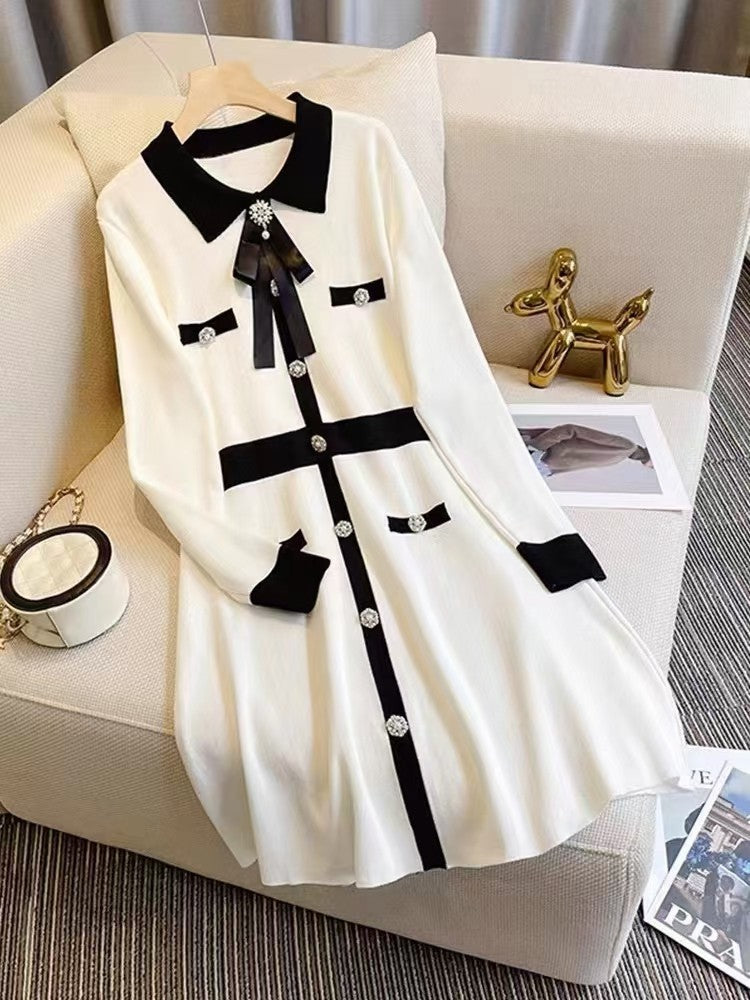 Long Sleeve Patchwork Waist-slimming Slimming Inner Base Sweater Dress