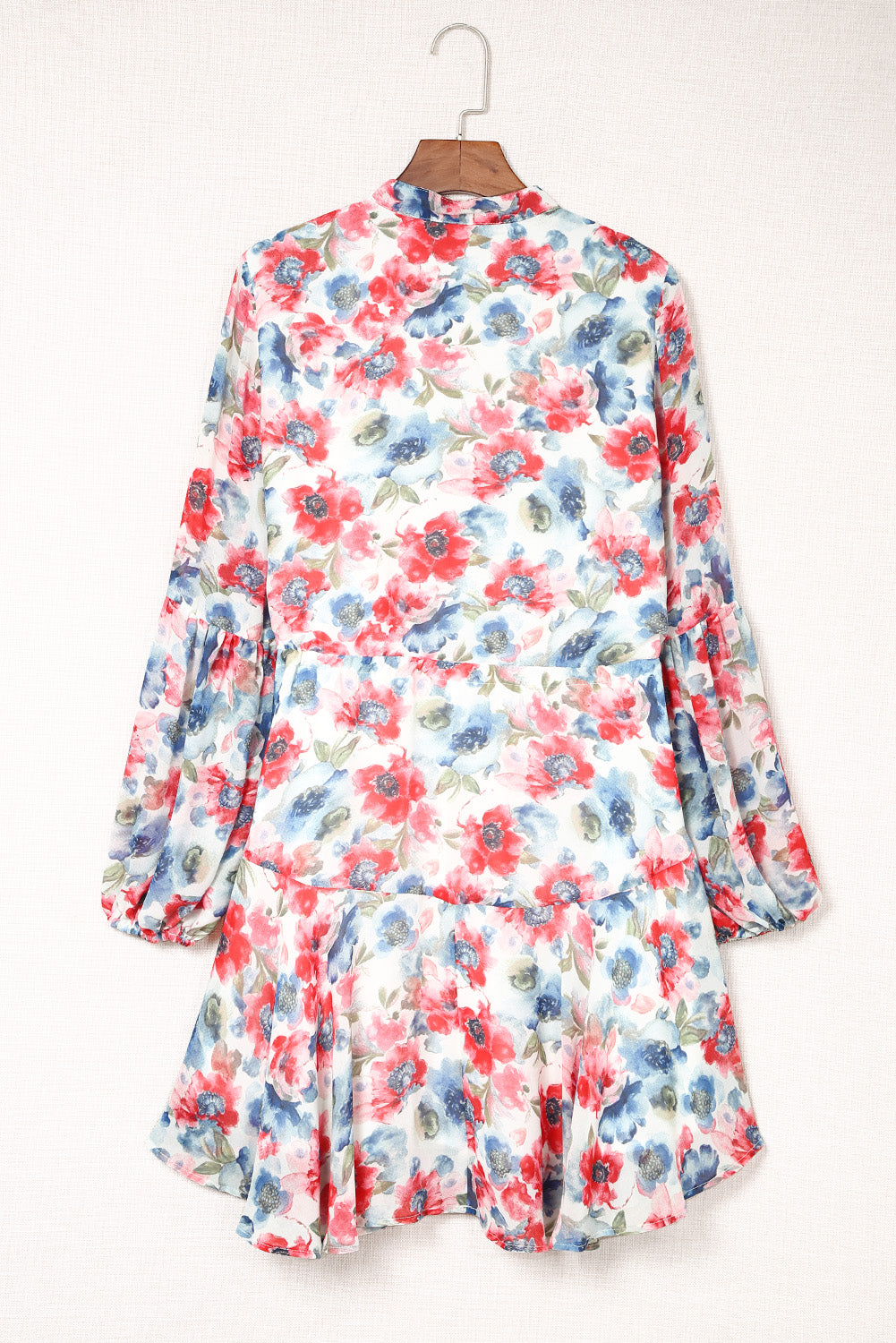 Robe fluide à cordon de serrage à imprimé floral vintage bleu ciel