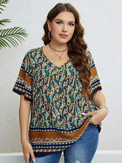 Blusa con cuello en V y estampado bohemio