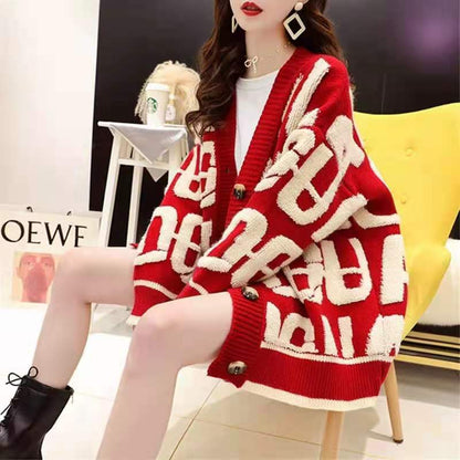 Korean Letter Towel Embroidered Lazy Sweater