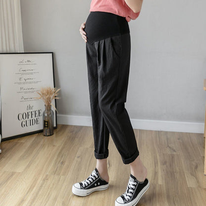 Spring And Autumn Maternity Trousers Wear Linen Casual Cropped Trousers