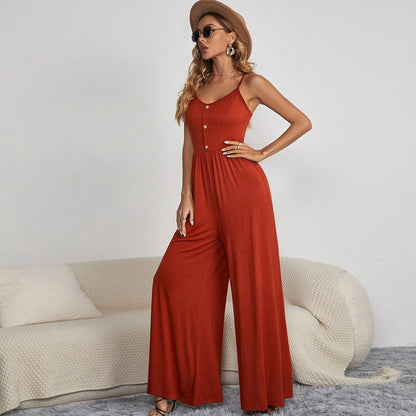 Women's New Summer Dress Solid Color Leisure Pullover Sleeveless Loose Jumpsuit